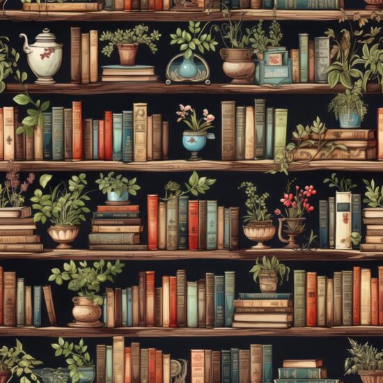 Classic Vintage Bookshelf Pattern Seamless Pattern