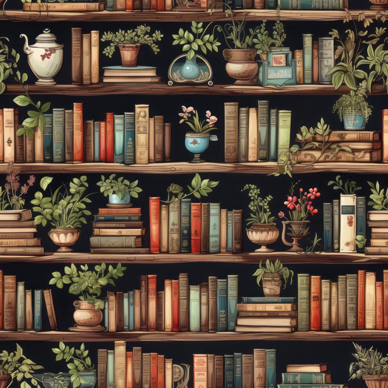 Classic Vintage Bookshelf Pattern Seamless Pattern