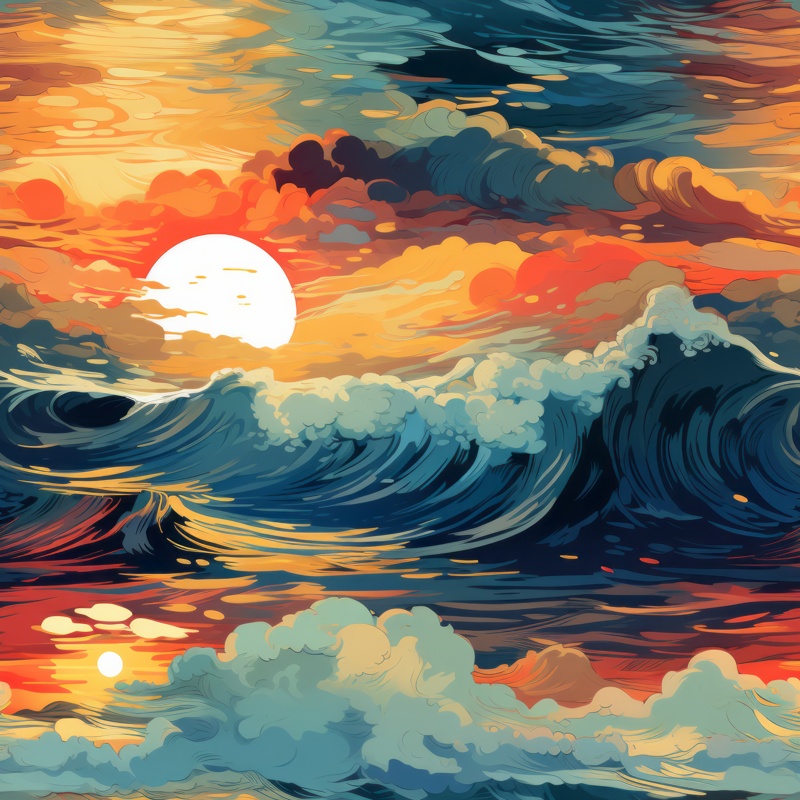 Coastal Artwork: Ocean Sunset Vibes Seamless Pattern