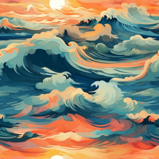 Coastal Modern Art - Ocean Sunset Design Seamless Pattern