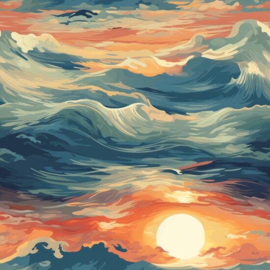 Coastal Sunset Artwork Seamless Pattern