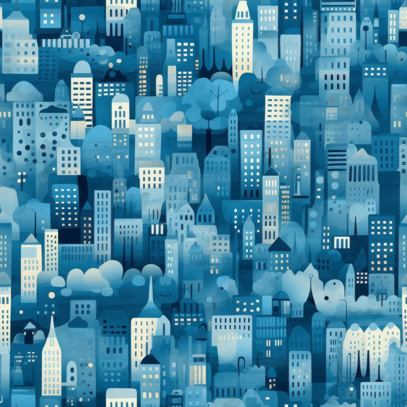 Concrete Blue Cityscape Delight Seamless Pattern