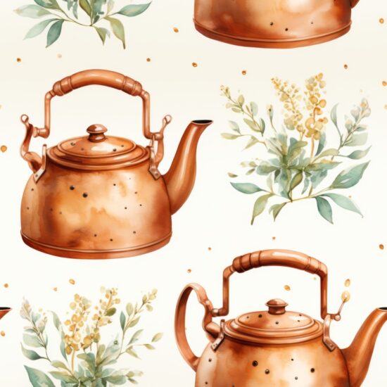 Copper Kettle Watercolor Décor Seamless Pattern