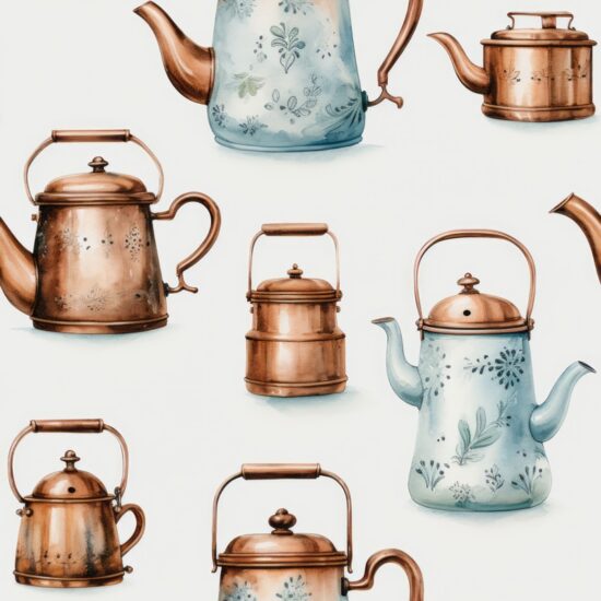 Copper Kettle Watercolor Pottery Seamless Pattern