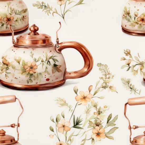 Copper Kettle Watercolor Vibes Seamless Pattern