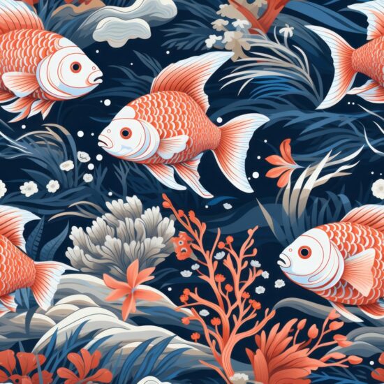 Coral Calligraphy Fish Seamless Pattern