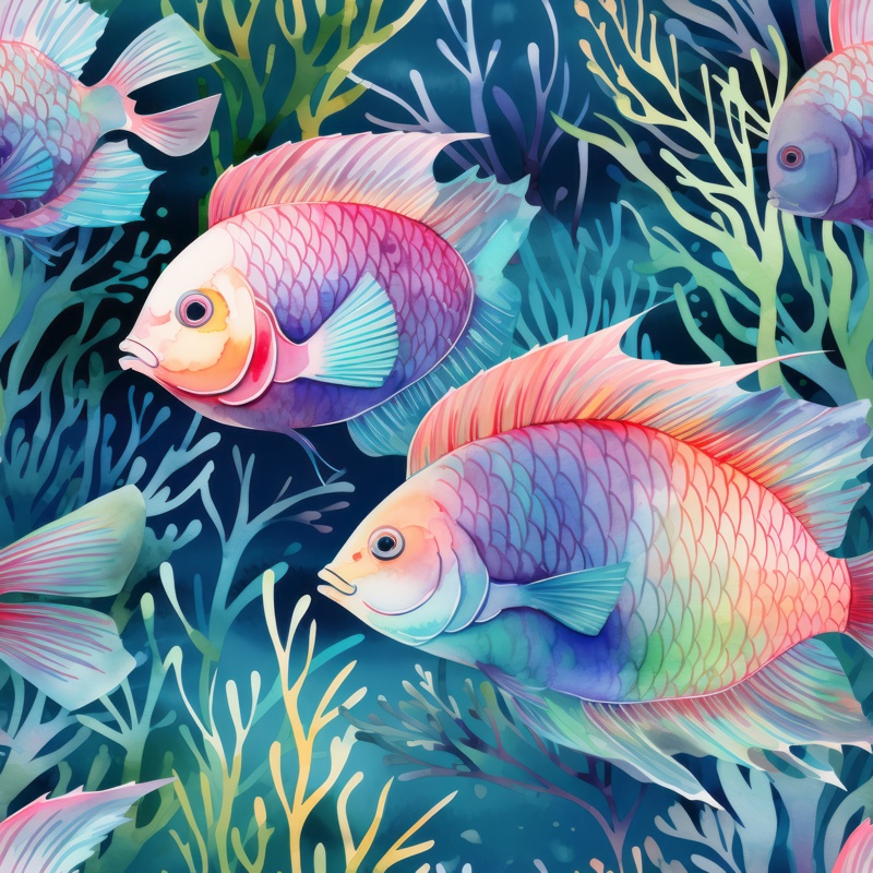 Coral Reef Watercolor Fish Seamless Pattern