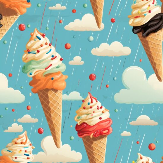 Creamy Delights Ice Cream Linocut Seamless Pattern