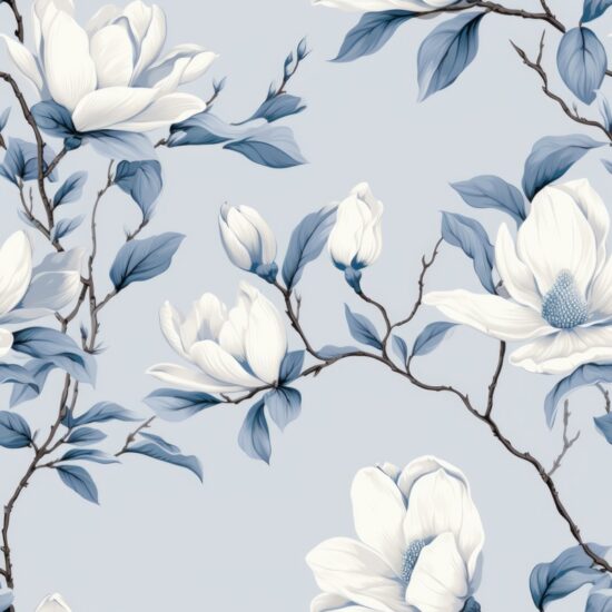 Crosshatch Magnolia: Elegant Floral Design Seamless Pattern