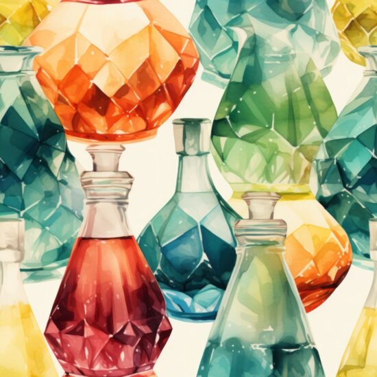 Crystal Decanter Watercolor Glass Seamless Pattern
