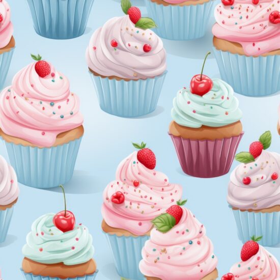 Cupcake Euphoria: Pastel Watercolor Delights Seamless Pattern