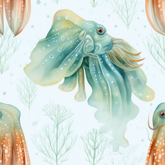 Cuttlefish Watercolor Delight Seamless Pattern
