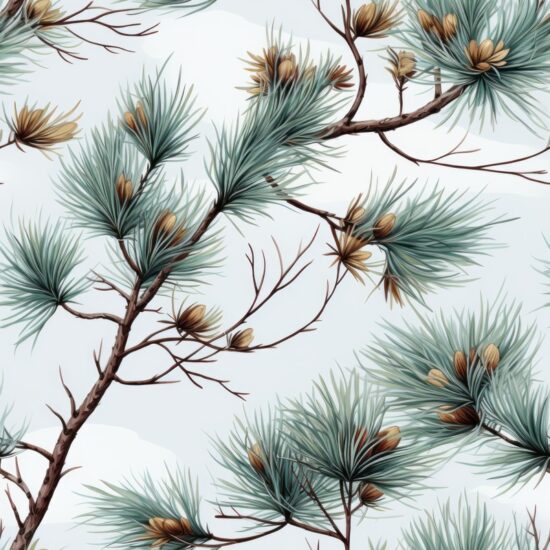 Cyan Pine Forest on Grey Square Minimalistic Seamless Pattern