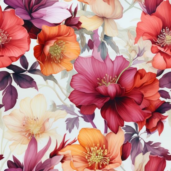 Dahlia Blooms Botanical Watercolor Seamless Pattern