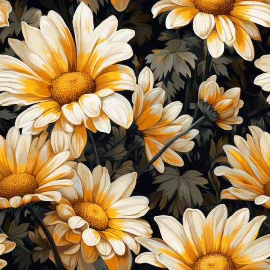 Daisy Flower Oil Paint Style Seamless Pattern