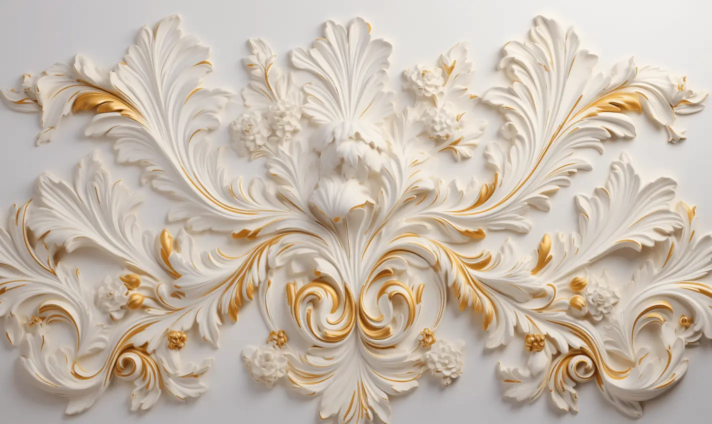 Damask wallpaper pattern_white shades and gold leaf