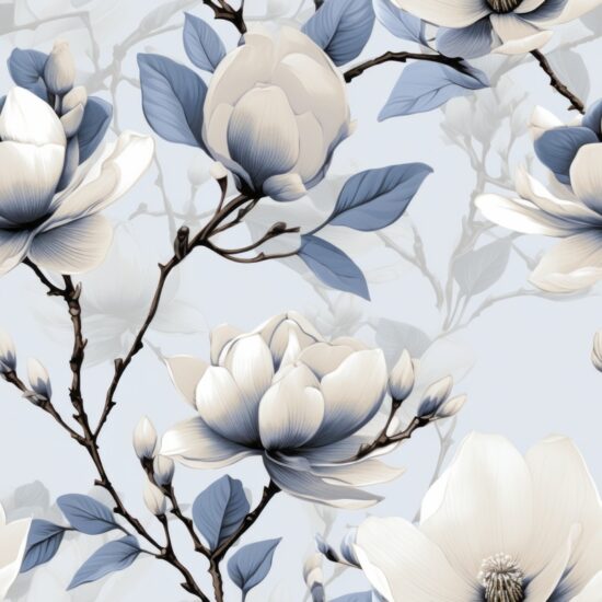Delicate Floral Elegance: Magnolia Pen and Ink Seamless Pattern