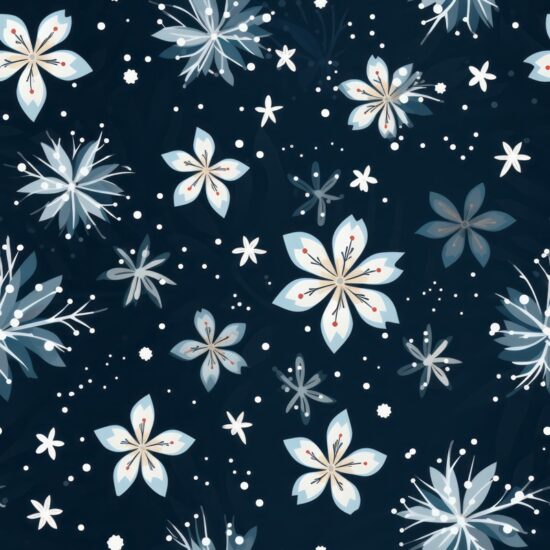 Delicate Holiday Snowflake Florals Seamless Pattern