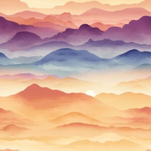 Desert Mountain Sunrise Seamless Pattern