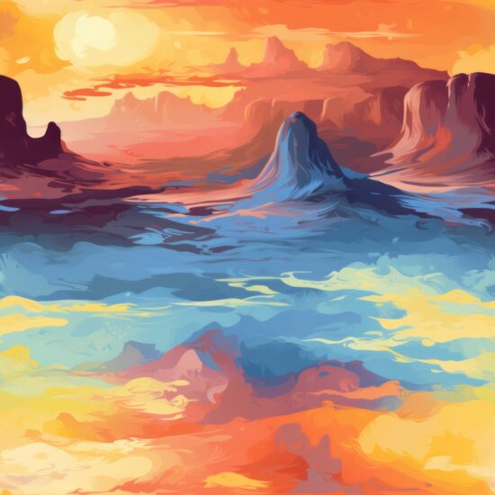 Desert Oil Paint Landscape Seamless Pattern