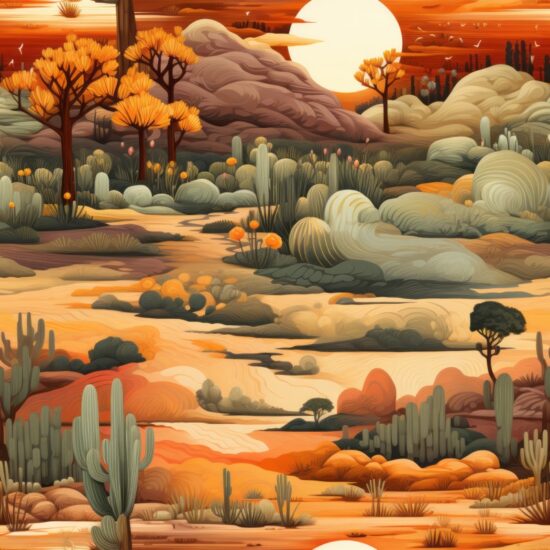 Desert-inspired Southwestern Landscapes Painting Seamless Pattern
