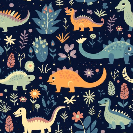 Dino Linocut Print Pattern Seamless Pattern