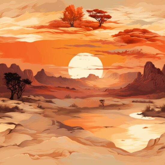 Dreamy Desert Landscape: Artistic Sunsets Seamless Pattern
