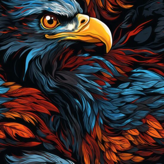 Eagle Linocut Print Seamless Pattern