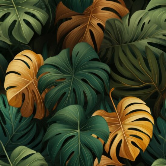 Earthy Forest Monstera Leaf Jungle Seamless Pattern