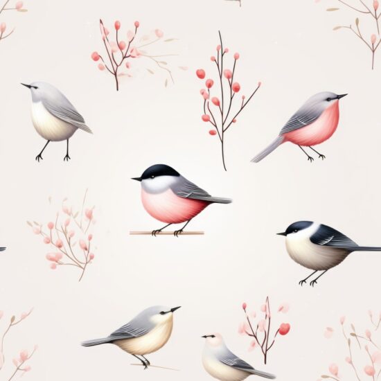 Elegant Avian Artwork in Grey and Pink Seamless Pattern