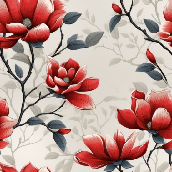 Elegant Engraved Magnolia Floral Design Seamless Pattern