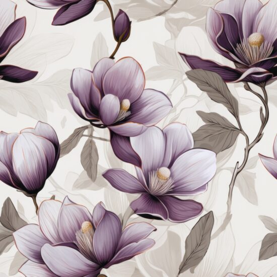 Elegant Engraved Magnolia Floral Pattern Seamless Pattern