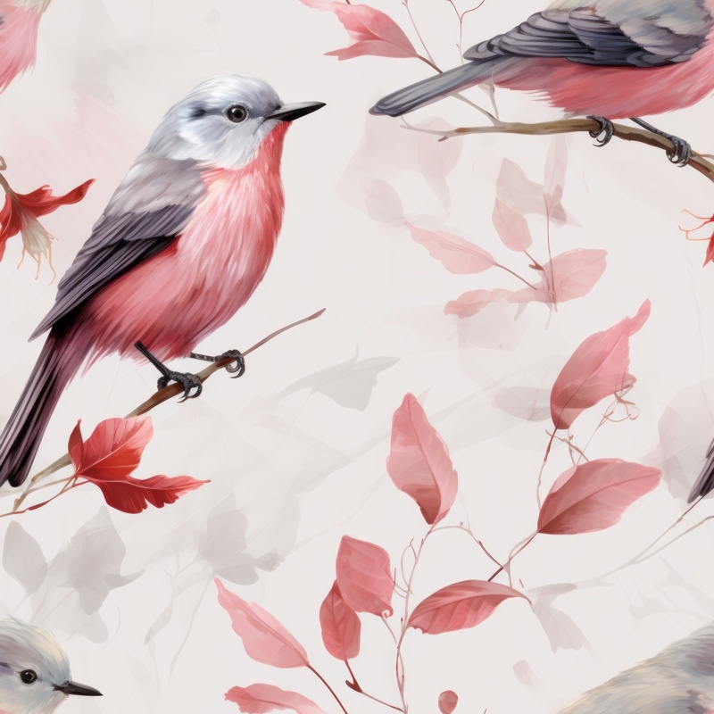 Elegant Finch Birds in Pink: Digital Pattern Seamless Pattern