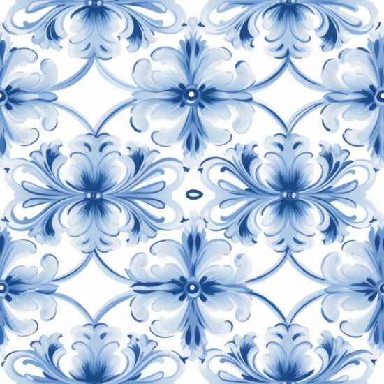Elegant Floral Blue Damask Design Seamless Pattern