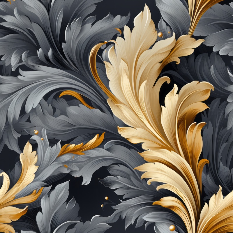 Elegant Floral Damask in Grey & Gold Seamless Pattern