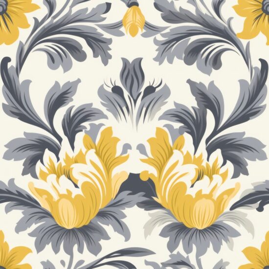 Elegant Floral Woodcut Damask Pattern Design