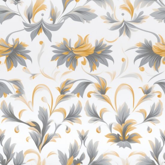 Elegant Gold & Grey Floral Damask Seamless Pattern