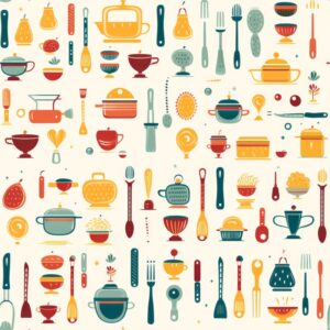 Elegant Kitchen utensils on Canvas Seamless Pattern