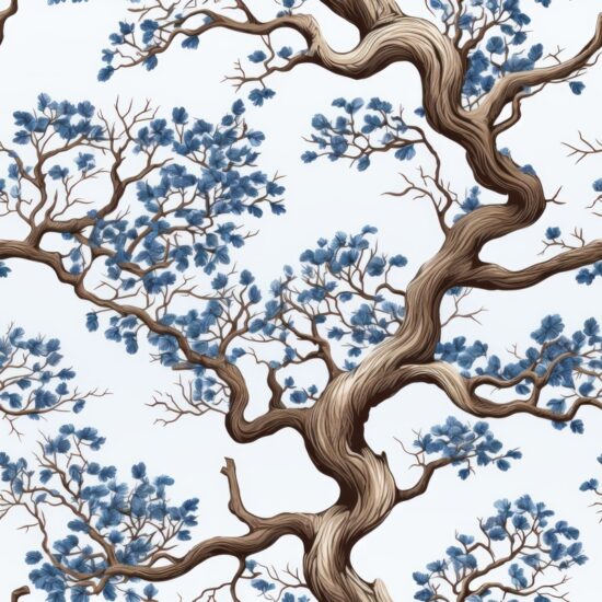 Elegant Oak Engraving Art Print Seamless Pattern
