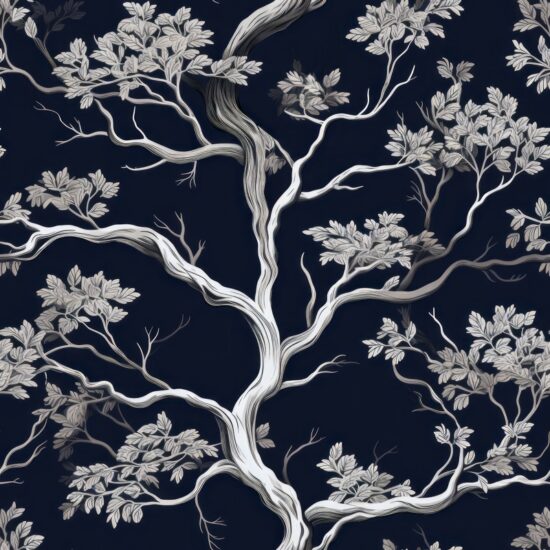 Elegant Oak Engraving Floral Design Seamless Pattern