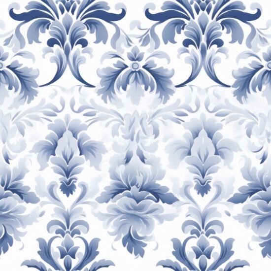 Elegant Watercolor Damask with Subtle Grey & Blue: Floral Design Seamless Pattern