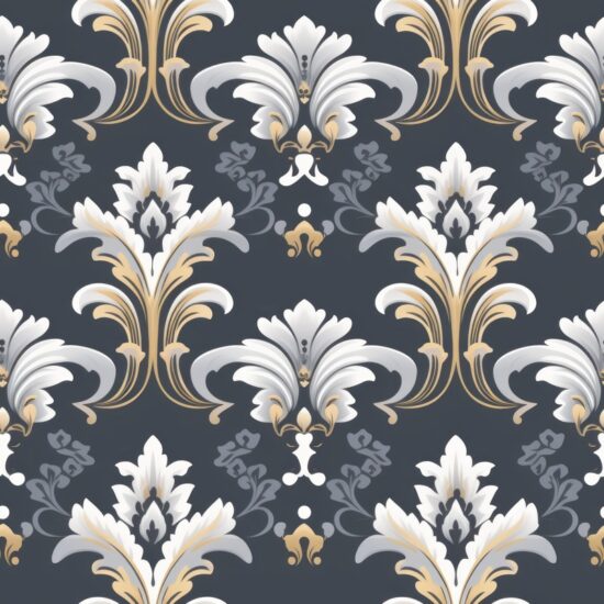 Elegant Woodcut Damask with Floral Design Seamless Pattern