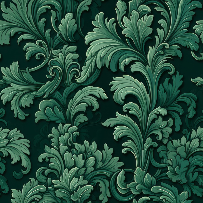 Emerald Green Floral Damask Design Seamless Pattern