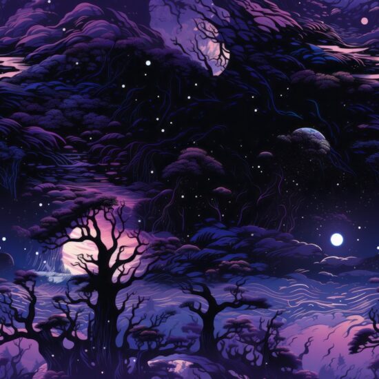Enchanted Night Skies: Fantasy Moonlit Illustration Seamless Pattern