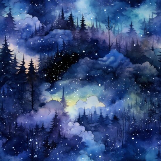 Enchanted Night Sky Forests Pattern Seamless Pattern