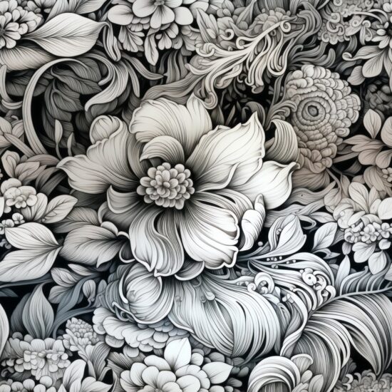 Enchanting Floral Ink Illustrations Seamless Pattern