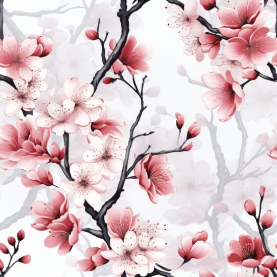 Enchanting Japanese Ink Wash Blossoms Seamless Pattern