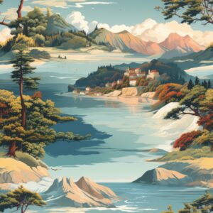 Enchanting Vintage Travel Landscapes Seamless Pattern