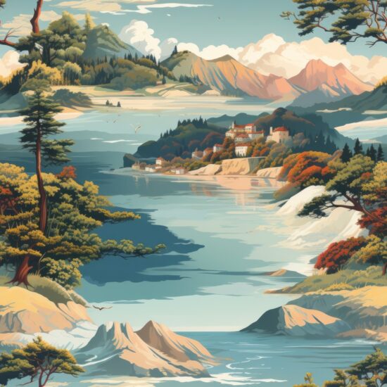 Enchanting Vintage Travel Landscapes Seamless Pattern