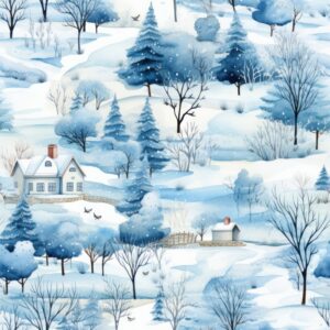 Enchanting Winter Watercolor Landscapes Seamless Pattern